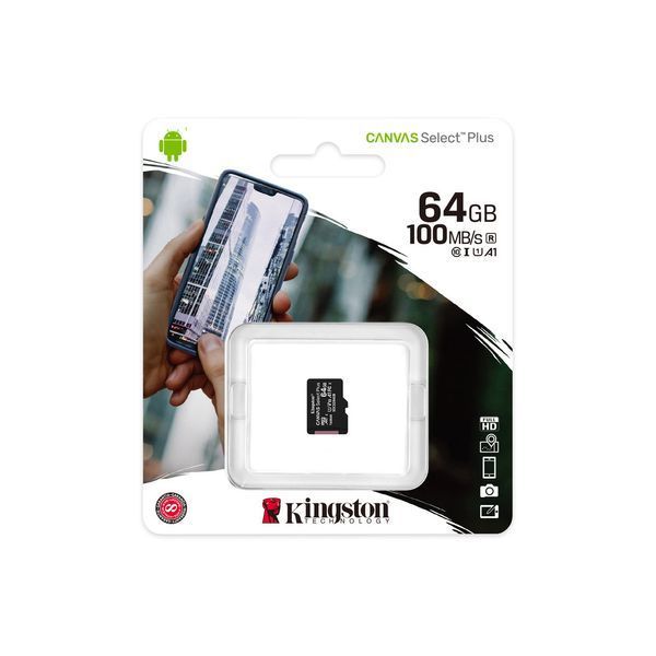 Карта памяти Kingston microSDXC 64GB Canvas Select Plus Class 10 UHS-I U1 V10 A1 (SDCS2/64GBSP) 140953 фото
