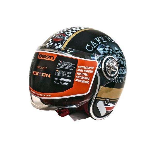Мотошолом відкритий Beon B-108A ABS MOTO SHINY BLACK/GOLD (глянець чорний/золотий), розмір XXL