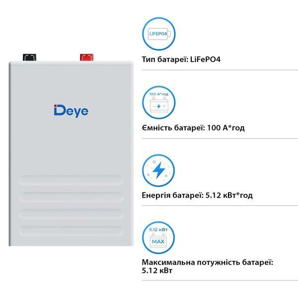 Акумуляторна батарея DEYE SE-F5 Plus LiFePO4 LV 51.2v 100Ah 5.12kwh (SE-F5 Plus-L) SE-F5 Plus-L фото