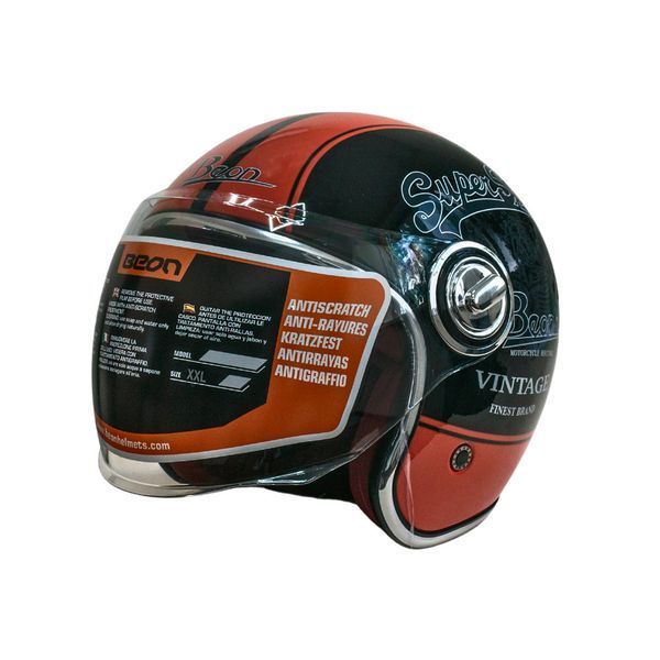 Мотошлем открытый Beon B-108A ABS SUPER SPORT SHINY BLACK/ORANGE (глянец черный/оранжевый), размер XXL