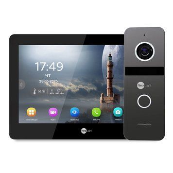 Комплект Neolight MEZZO Hybrid IP KIT B/Graphite: гібридний відеодомофон 10.1" з Wi-Fi, 2 Мп відеопанель та PoE адаптер для панелі виклику
