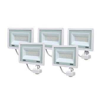 Комплект із 5 світлодіодних прожекторів Lightwell 50W з датчиком руху (LW-FL-W-50-S)