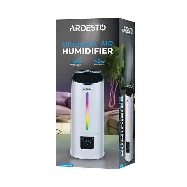 Зволожувач повітря ARDESTO USH-H-65W до 40м&sup2; ультразвуковий з пультом дистанційного керування, білий