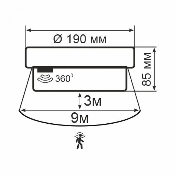 Светильник ERKA 1065D.i-Вlack-В с датчиком движения 26 W круглый черный/белый Е27 IP 65