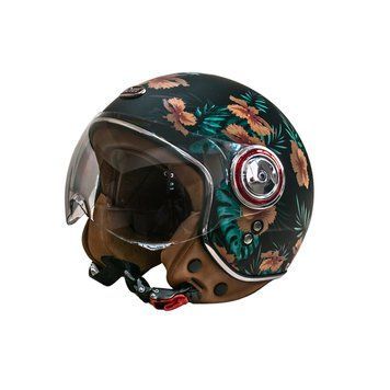 Мотошлем открытый Beon B-110B FLOWER MATT BLACK/FLOWER (матовый черный/цветы), размер XL