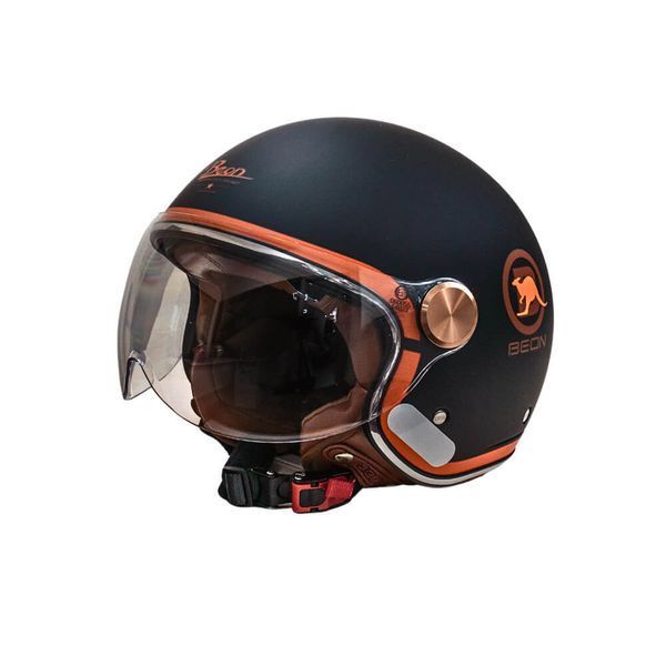 Мотошолом відкритий Beon B-120 31-kangaroo MATT BLACK/KANGAROO (матовий чорний/кенгуру), розмір XL