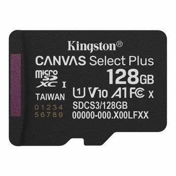 Карта памяти microSDXC Kingston 128Gb Canvas Select Plus Gen3 class 10 А1 UHS-I (SDCS3/128GBSP)
