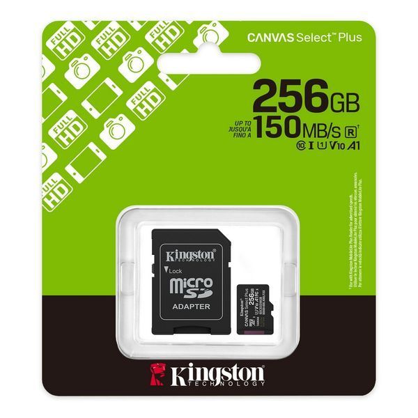 Карта пам'яті microSDXC Kingston 256Gb Canvas Select Plus Gen3 class 10 А1 UHS-I + SD-адаптер (SDCS3/256GB) 306055 фото