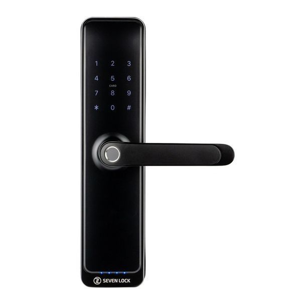 Умный дверной биометрический замок SEVEN LOCK SL-7767BF black (врезная часть 6068 Auto)