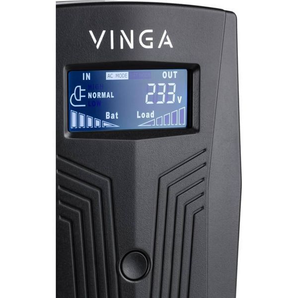 Джерело безперебійного живлення Vinga VPC-800PU 800ВА / 480 Вт з LCD-дисплеєм з USB у пластиковому корпусі