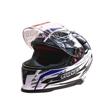 Мотошлем интеграл Beon B-503 SINGLE VISOR ANGLE TEAR SHINY WHITE/BLUE (глянец белый/синий), размер L