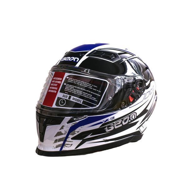 Мотошлем интеграл Beon B-503 SINGLE VISOR ANGLE TEAR SHINY WHITE/BLUE (глянец белый/синий), размер L 298711 фото