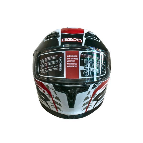 Мотошлем интеграл Beon B-503 SINGLE VISOR ANGLE TEAR SHINY WHITE/RED (глянец белый/красный), размер XL 298712 фото