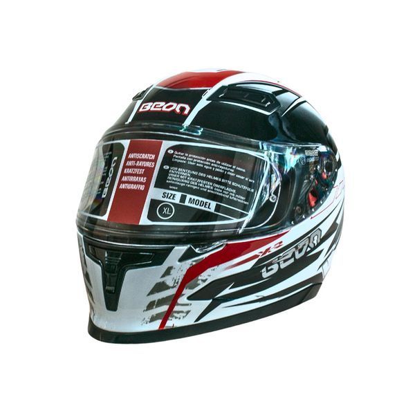 Мотошлем интеграл Beon B-503 SINGLE VISOR ANGLE TEAR SHINY WHITE/RED (глянец белый/красный), размер XL 298712 фото
