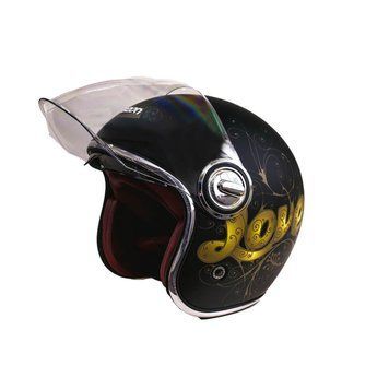 Мотошлем открытый Beon B-108A ABS LOVE SHINY BLACK/GOLD (глянец черный/золотой), размер XL