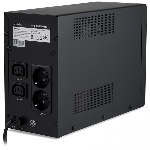 Джерело безперебійного живлення Vinga VPE-1500PRM2 1500ВА / 900 Вт з LED-індикацією у металевому корпусі 201127 фото