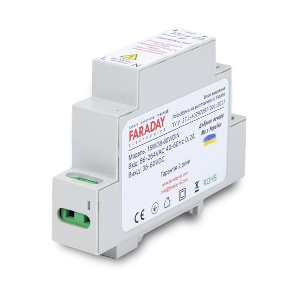 Блок живлення Faraday Electronics 15W/36-60V/DIN для кріплення на DIN рейку 246275 фото