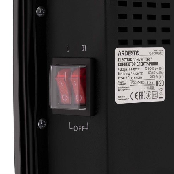 Конвектор электрический Ardesto CHB-2000MBD 2000 Вт, 20 м2, открытый нагрев.элемент, IP20, мех.управление