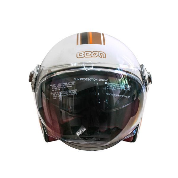 Мотошлем открытый Beon B-108A ABS 203 SHINY CREAM/ORANGE (глянец кремовый/оранжевый), размер XXL 298681 фото